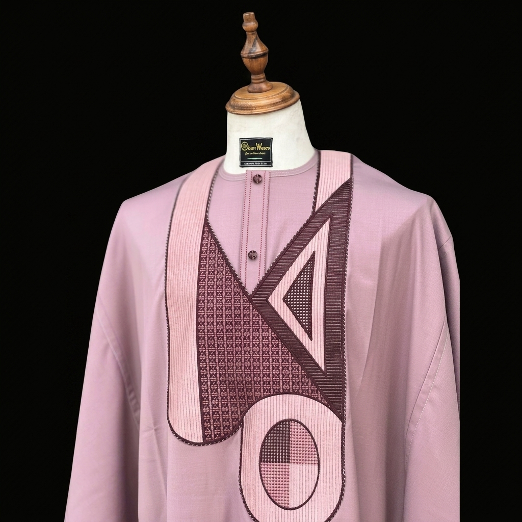 Dusty rose pink embroidered Agbada