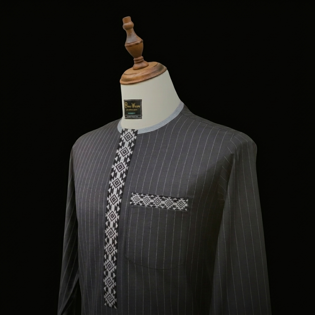 Grey pinstripe embroidered kaftan