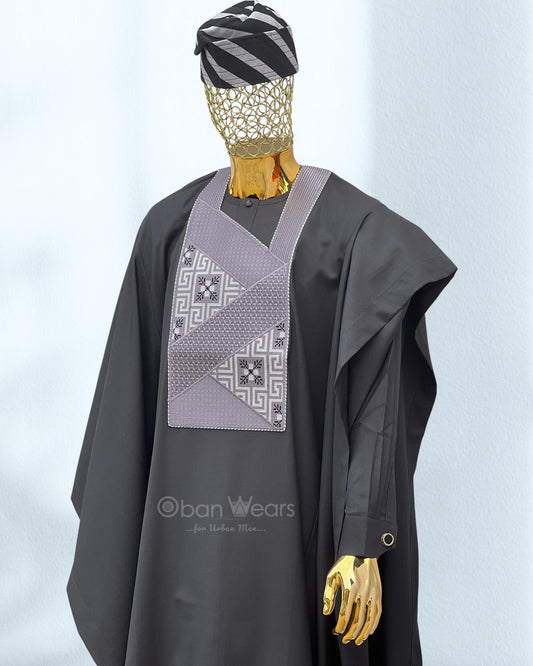 Regal Agbada Ensemble – Oban Wears (Charcoal Majesty)